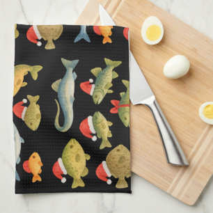 Linge De Cuisine Pêche amour Noël thème avec Santa Hat