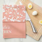 Linge De Cuisine Pêche et blanc Floral Monogramme (Quart Plié)