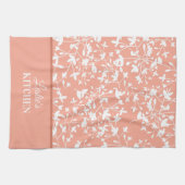 Linge De Cuisine Pêche et blanc Floral Monogramme (Horizontal)