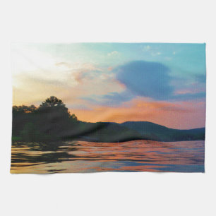 Linge De Cuisine Pêche et coucher de soleil sur le lac de montagne