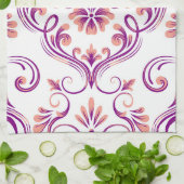 Linge De Cuisine Pêche et pourpre Damas motif floral élégant (Plié)