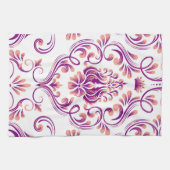 Linge De Cuisine Pêche et pourpre Damas motif floral élégant (Horizontal)