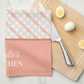 Linge De Cuisine Pêche Gris Blanc Floral & Plaid Diagonal (Quart Plié)