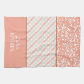 Linge De Cuisine Pêche Gris Blanc Floral & Plaid Diagonal (Horizontal)