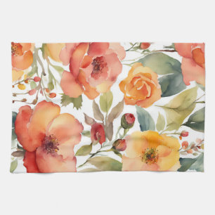 Linge De Cuisine Pêche Orange Rouge Rose sauvage Floral