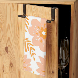 Linge De Cuisine Pêche Orange Tropical Floral Botanique Été