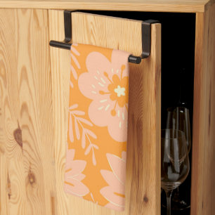 Linge De Cuisine Pêche Orange Tropical Floral Botanique Été