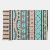 Linge De Cuisine Pêche Tribale Motif Et Turquoise (Horizontal)
