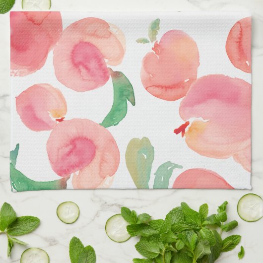 Linge De Cuisine Pêches d'aquarelle (Plié)