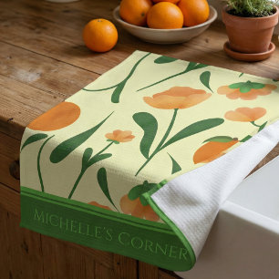 Linge De Cuisine Pêches et fleurs jaune pastel