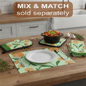 Linge De Cuisine Pêches Et Fleurs Vert Menthe