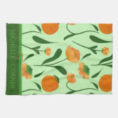 Linge De Cuisine Pêches Et Fleurs Vert Menthe (Horizontal)