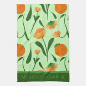 Linge De Cuisine Pêches Et Fleurs Vert Menthe (Vertical)