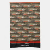 Linge De Cuisine Pêcheur Brook Truite Poisson Design noir blanc rou (Vertical)