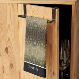 Linge De Cuisine Pêcheur Brook Truite Poisson Olive Black White Rus