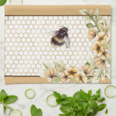 Linge De Cuisine Peigne de miel et fleurs d'abeilles (Plié)