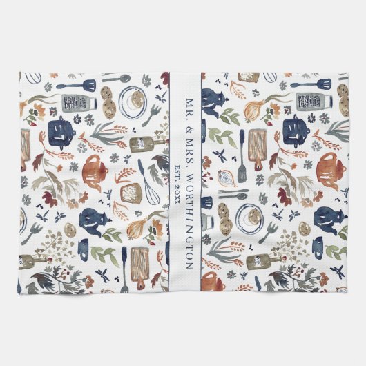 Linge De Cuisine Peint à la main rustique Pays Cuisine Monogramme T (Horizontal)