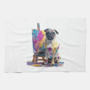 Linge De Cuisine Peintre Pug � Chien d'Art Abstrait