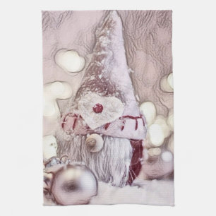 Linge De Cuisine Peinture à l'aquarelle d'un gnome rose dans la nei
