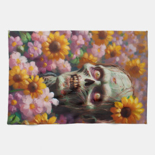 Linge De Cuisine Peinture à l'huile de Zombie dans le champ de fleu