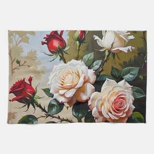 Linge De Cuisine Peinture à l'huile rose blanche et rouge