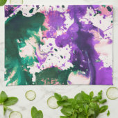 Linge De Cuisine Peinture Abstraite couleur vert et pourpre (Plié)
