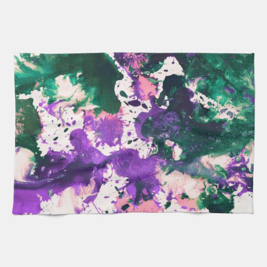 Linge De Cuisine Peinture Abstraite couleur vert et pourpre (Horizontal)