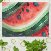 Linge De Cuisine Peinture aquarelle de pastèque (Plié)