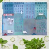 Linge De Cuisine Peinture Cityscape Paris en bleu (Plié)
