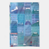 Linge De Cuisine Peinture Cityscape Paris en bleu (Vertical)