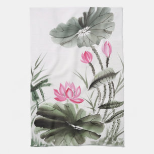 Linge De Cuisine Peinture d'aquarelle de fleur de Lotus