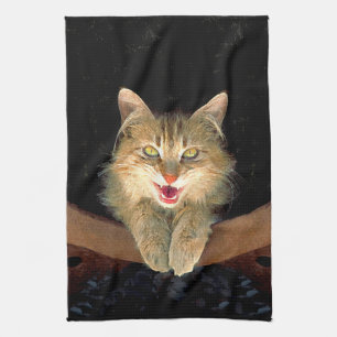 Linge De Cuisine Peinture de chat Mad - Cute Original Cat Art