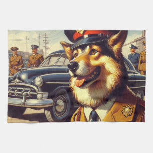 Linge De Cuisine Peinture de chien de police rétro