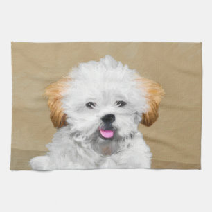Linge De Cuisine Peinture de chiot Lhasa Apso - Art original de chi