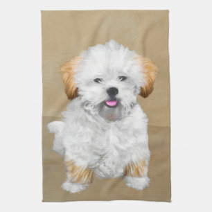 Linge De Cuisine Peinture de chiot Lhasa Apso - Art original de chi