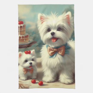 Linge De Cuisine Peinture de chiot maltais mignon