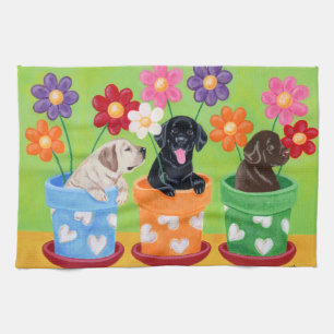 Linge De Cuisine Peinture de chiots de Labrador de pot de fleur