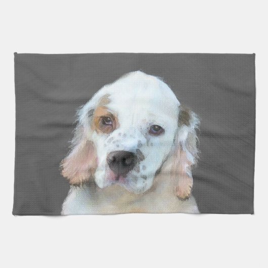 Linge De Cuisine Peinture de Clumber Spaniel - Art original de chie (Horizontal)