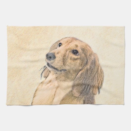 Linge De Cuisine Peinture de Dachshund (Longhaïs) - Art original du (Horizontal)