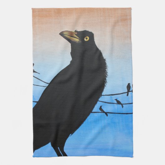 Linge De Cuisine Peinture de faune de nature d'oiseau de Grackle (Vertical)