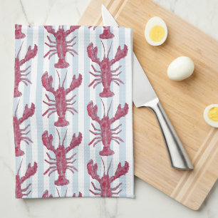 Linge De Cuisine Peinture de homard rayure bleue nautique Côtière