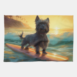 Linge De Cuisine Peinture de surf de plage Affenpinscher