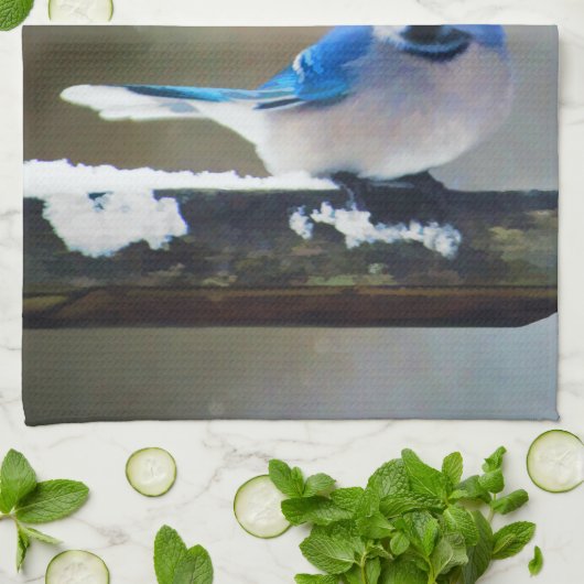 Linge De Cuisine Peinture Jay Bleu - Art Oiseau Original (Plié)