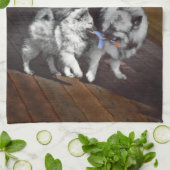 Linge De Cuisine Peinture Keeshond Playtime - Jolie art original ch (Plié)