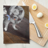 Linge De Cuisine Peinture Keeshond Playtime - Jolie art original ch (Quart Plié)