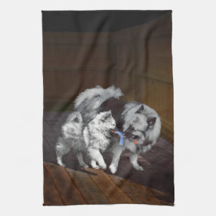 Linge De Cuisine Peinture Keeshond Playtime - Jolie art original ch