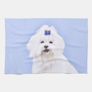 Linge De Cuisine Peinture maltaise - Joli art original pour chien