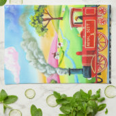 Linge De Cuisine Peinture naïve d'art populaire de train rouge de (Plié)