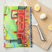 Linge De Cuisine Peinture naïve d'art populaire de train rouge de (Quart Plié)