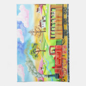 Linge De Cuisine Peinture naïve d'art populaire de train rouge de (Vertical)